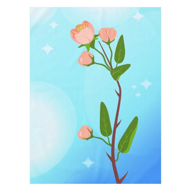 Blue sky gradient with blooming spring branch  tablecloth (Front)