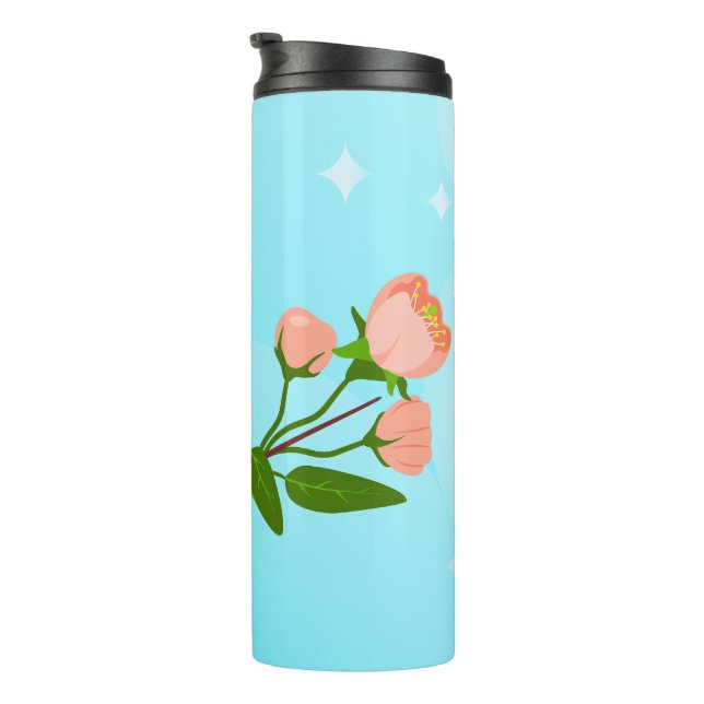 Blue sky gradient with blooming spring branch thermal tumbler (Rotated Right)