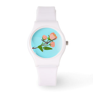 Blue sky gradient with blooming spring branch watch