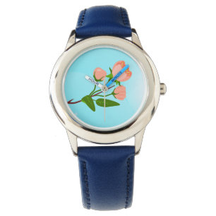 Blue sky gradient with blooming spring branch watch