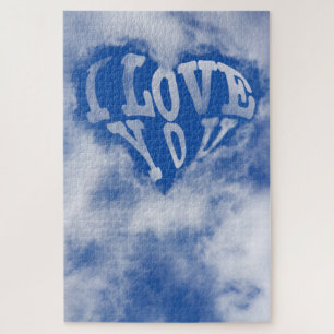 Blue sky heart surrounded by cloud. I love you Jigsaw Puzzle