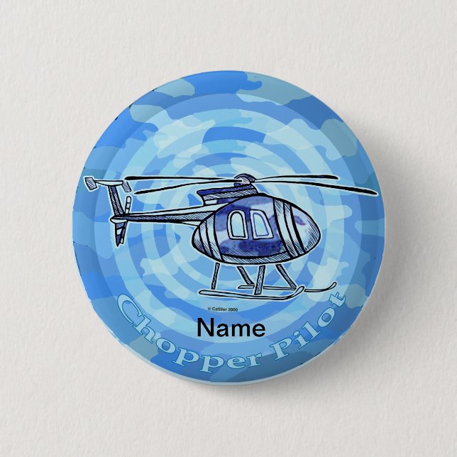 Blue Sky Helicopter  6 Cm Round Badge (Front)