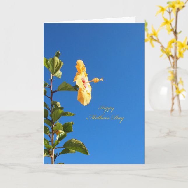 Blue Sky Hibiscus Mother's Day Card (Yellow Flower)