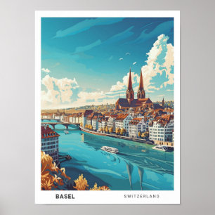 Blue Sky in Basel Switzerland Vintage Travel Poster
