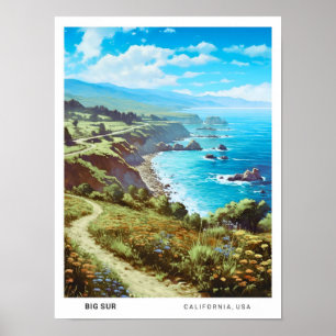 Blue Sky in Big Sur California USA Vintage Travel  Poster