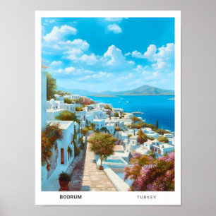 Blue Sky in Bodrum Turkey Vintage Travel Poster