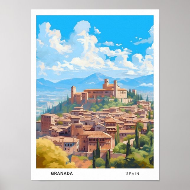 Blue Sky in Granada Spain Vintage Travel  Poster (Front)