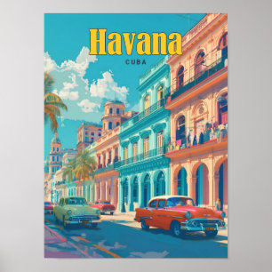 Blue Sky in Havana Cuba Vintage Travel  Poster