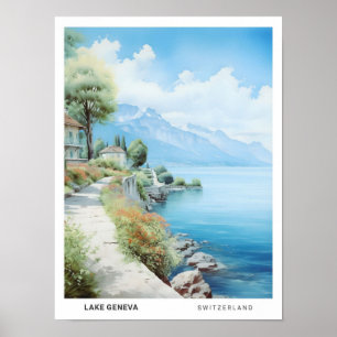 Blue Sky in Lake Geneva Switzerland Travel  Poster