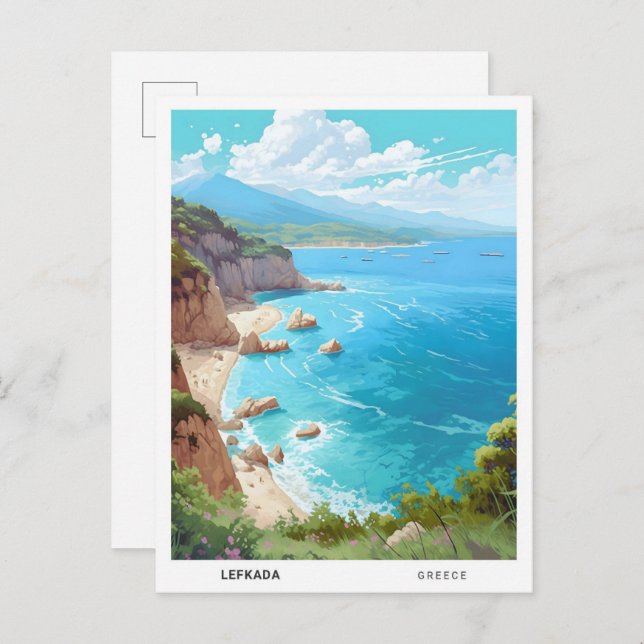 Blue Sky in Lefkada Greece Vintage Travel  Postcard (Front/Back)