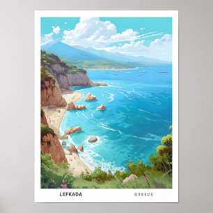 Blue Sky in Lefkada Greece Vintage Travel Poster