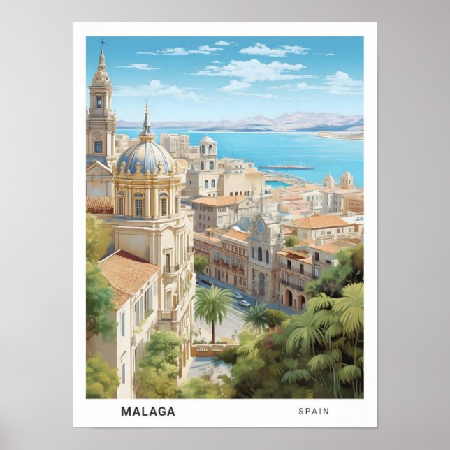 Blue Sky in Malaga Spain Vintage Travel  Poster (Front)
