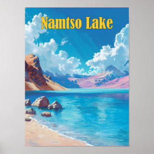 Blue Sky in Namtso Lake Tibet Vintage Travel  Poster