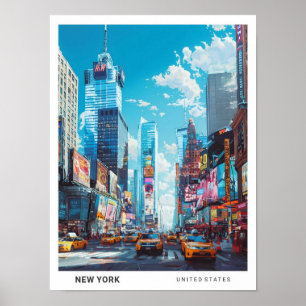Blue Sky in New York USA Vintage Travel  Poster