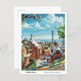 Blue Sky in Park Guell Barcelona Spain Travel Postcard
