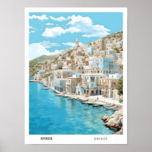 Blue Sky in Syros Greece Vintage Travel  Poster