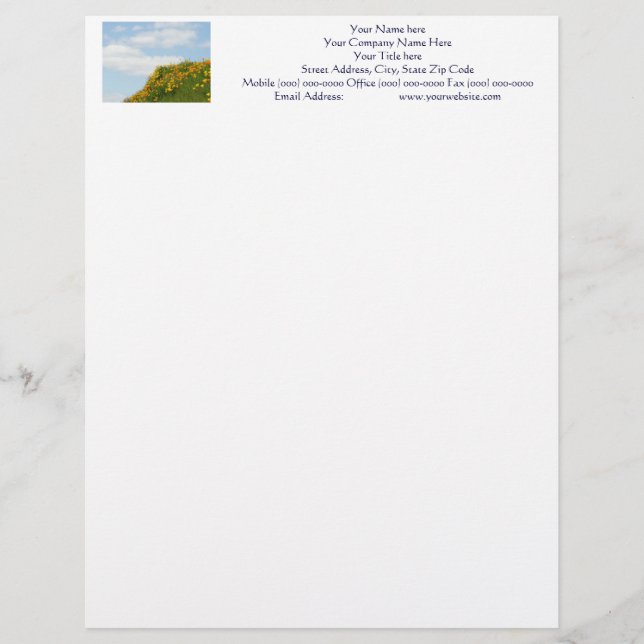 Blue Sky Letterhead Hillside Meadow Poppies (Front)