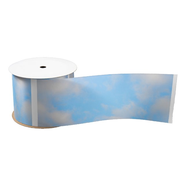 Blue Sky Light White Clouds Cloudy Spring Satin Ribbon (Spool)