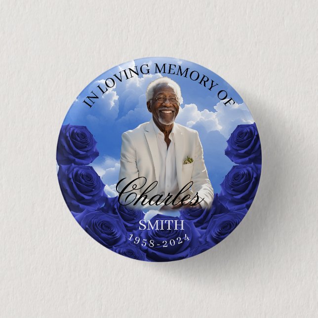 Blue Sky Memorial Button Roses Memorial Button (Front)