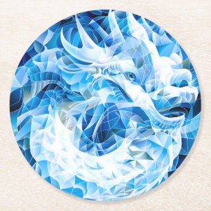Blue Sky Mosaic Dragon Round Paper Coaster