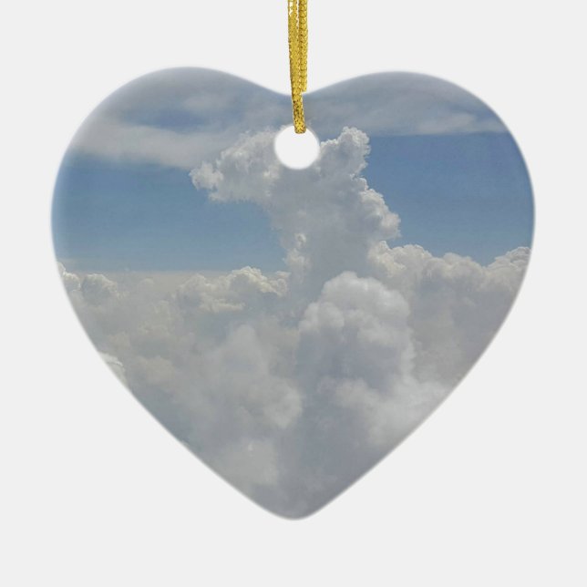 Blue Sky Nature White Puffy Cloud Formations Ceramic Tree Decoration (Front)