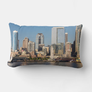 Blue sky over the Elliott Bay waterfront Lumbar Cushion