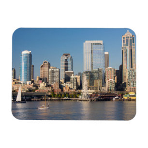 Blue sky over the Elliott Bay waterfront Magnet