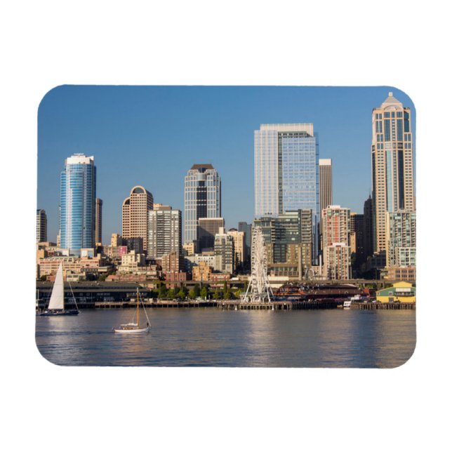 Blue sky over the Elliott Bay waterfront Magnet (Horizontal)