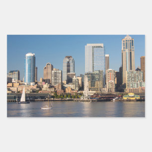 Blue sky over the Elliott Bay waterfront Rectangular Sticker