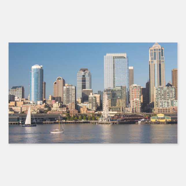 Blue sky over the Elliott Bay waterfront Rectangular Sticker (Front)