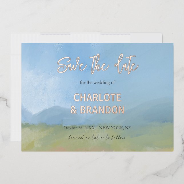 Blue Sky Painted Landscape Wedding Save The Date   (Envelope)