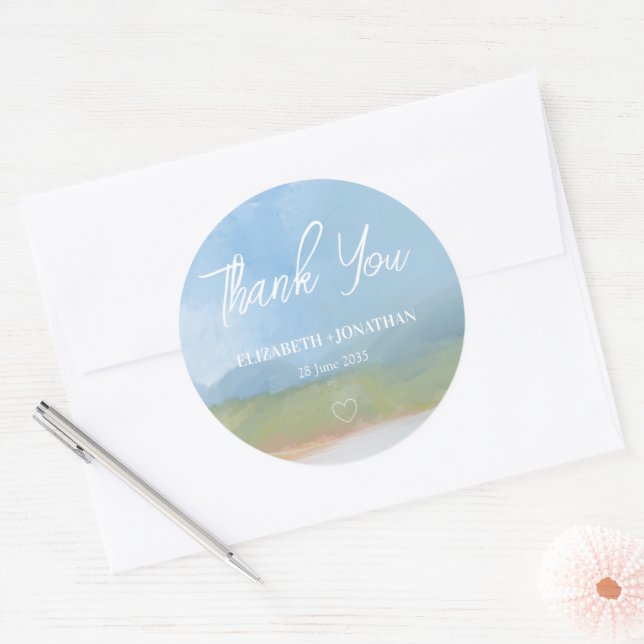 Blue Sky Painted Landscape Wedding Thank You Classic Round Sticker (Envelope)