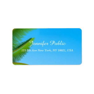 Blue Sky Palm Leaves Elegant Hand Script Template Label