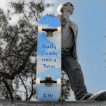 Blue Sky Partly Cloudy with a Twist Photographic Skateboard<br><div class="desc">Sky blue and a swirl of white cloud is a photographic design Partly Cloudy with a Twist No matter the weather, Enjoy this bright optimistic sky view. Naturally beautiful this skateboard can be personalised with Initials and with your own customised text. The Sky's the Limit. This image is original sky...</div>