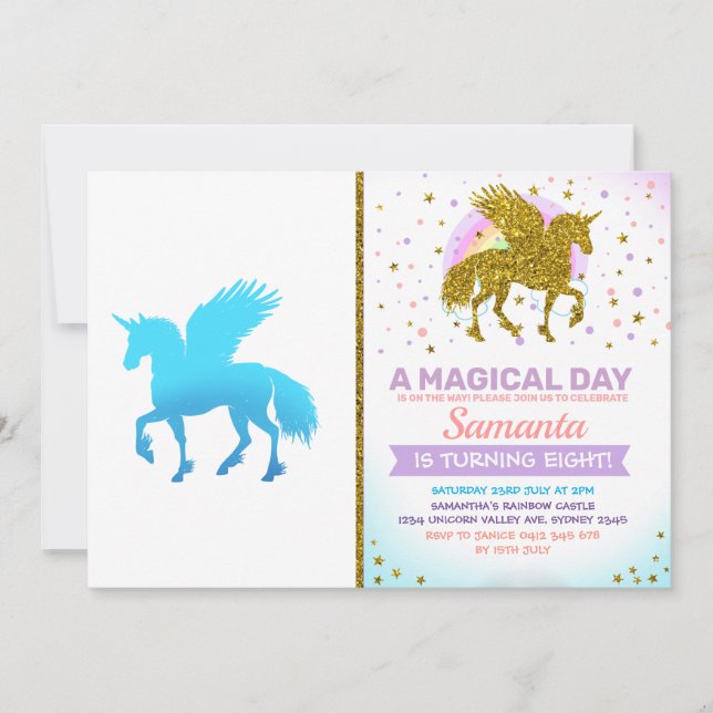 Blue Sky pegasus unicorn Invitation (Front)