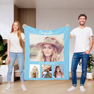 Blue sky photo collage girl friends fleece blanket