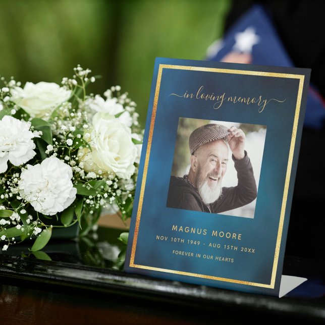 Blue sky photo memorial funeral pedestal sign (Creator Uploaded)