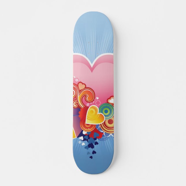 Blue Sky Pink Heart Skateboard (Front)