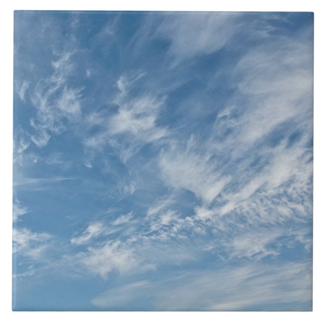 Blue Sky Scattered White Clouds Blue Pattern Ceramic Tile (Front)