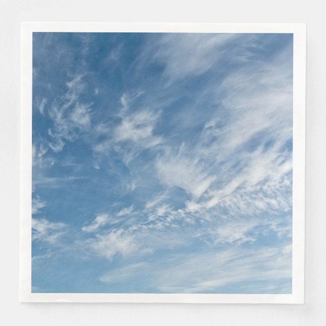 Blue Sky Scattered White Clouds Blue Pattern Napkin (Front)