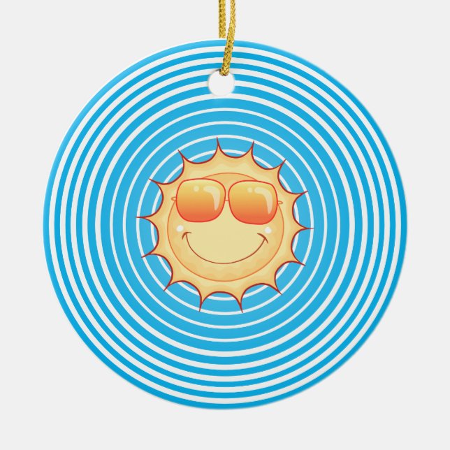 Blue Sky Smiling Sun Ceramic Ornament (Front)
