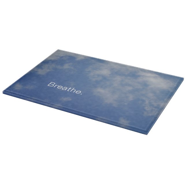Blue Sky & Soft Clouds "Breathe" Glass Cutting Board (Corner)