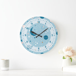 Blue Sky & Space Pattern Large Clock