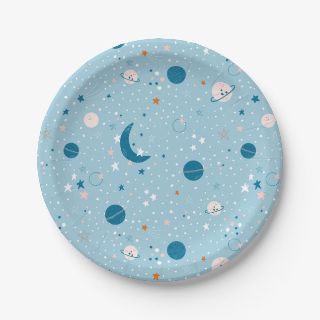 Blue Sky & Space Pattern Paper Plate (Front)