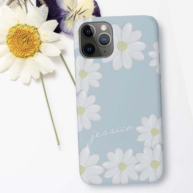 Blue Sky Springtime Daisies Custom Case-Mate iPhone Case (a pretty daisy pattern on a springtime blue sky with space for your name)