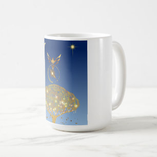 Blue sky: stars, a bird and it's golden tree coffee mug