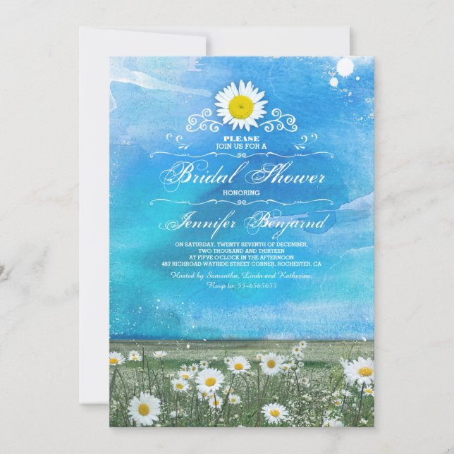 blue sky & summer meadow daisies bridal shower invitation (Front)