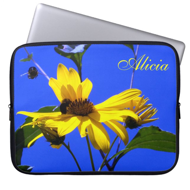 Blue Sky, Sunflowers N Bees Laptop Sleeve (Front)