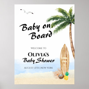 Blue Sky Tropical Beach Surf Baby Shower Welcome  Poster