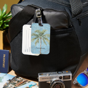 Blue Sky Tropical Palm Tree Sparkle Luggage Tag